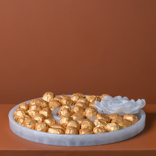 صينية ريزين دائرية ثنائية مع ورد
